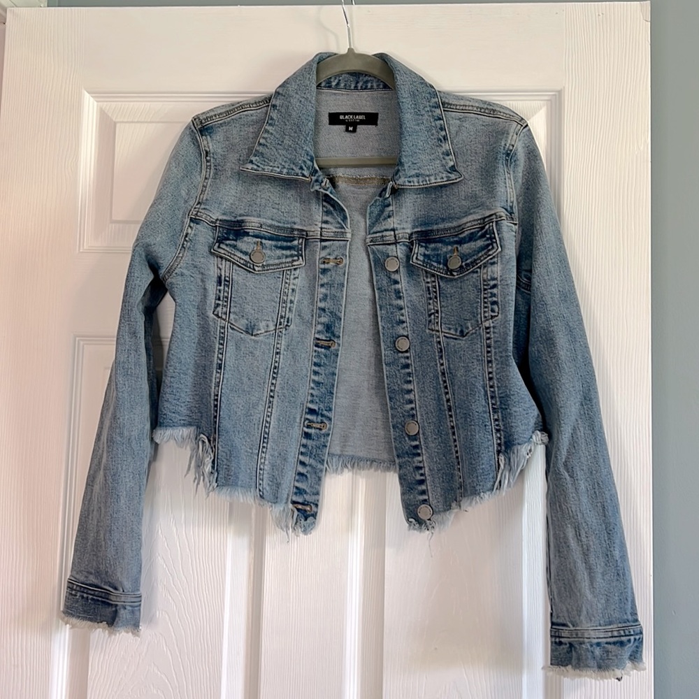 Black Label Crop Jean Jacket with fringe hem